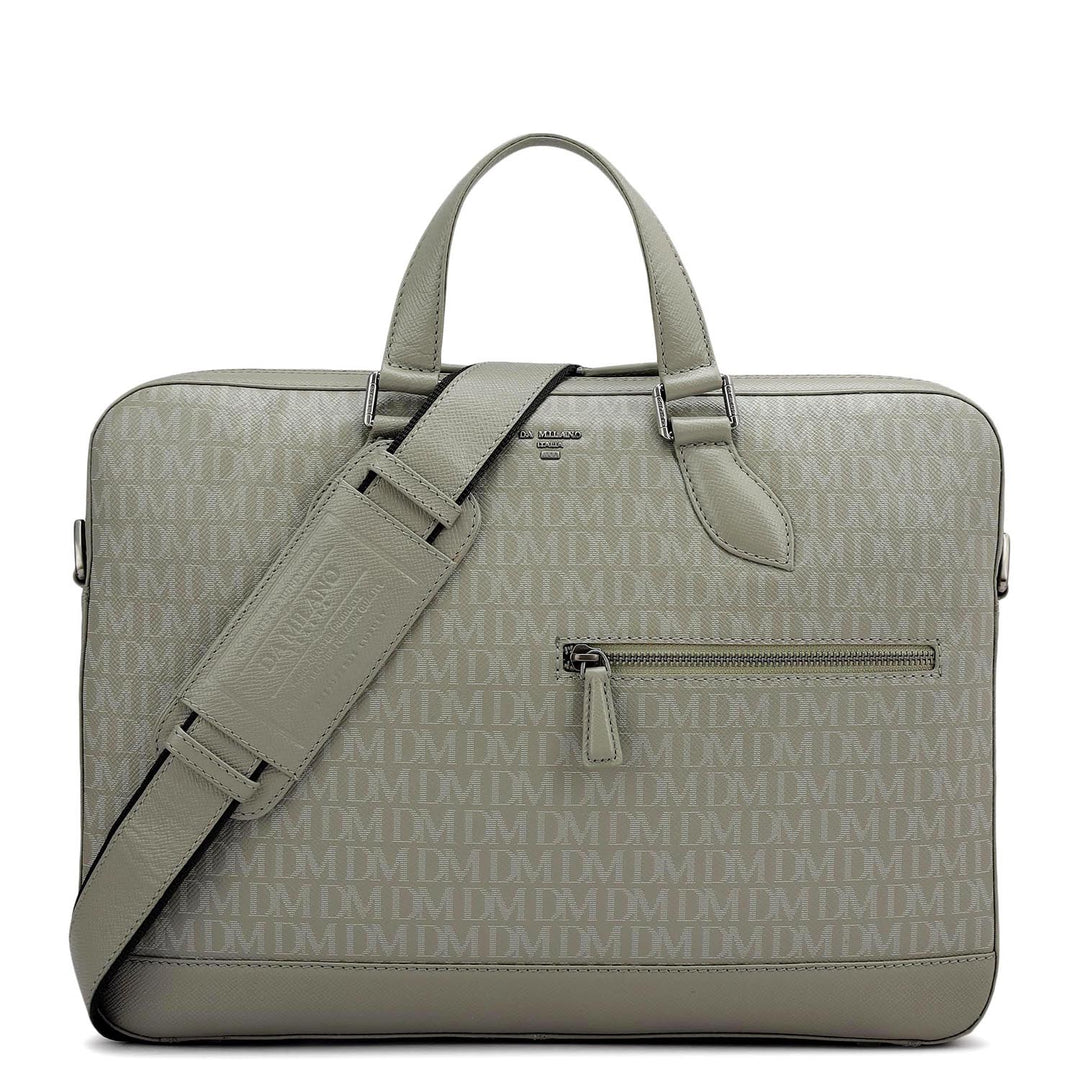 Monogram Franzy Leather Laptop Bag - Stone Grey