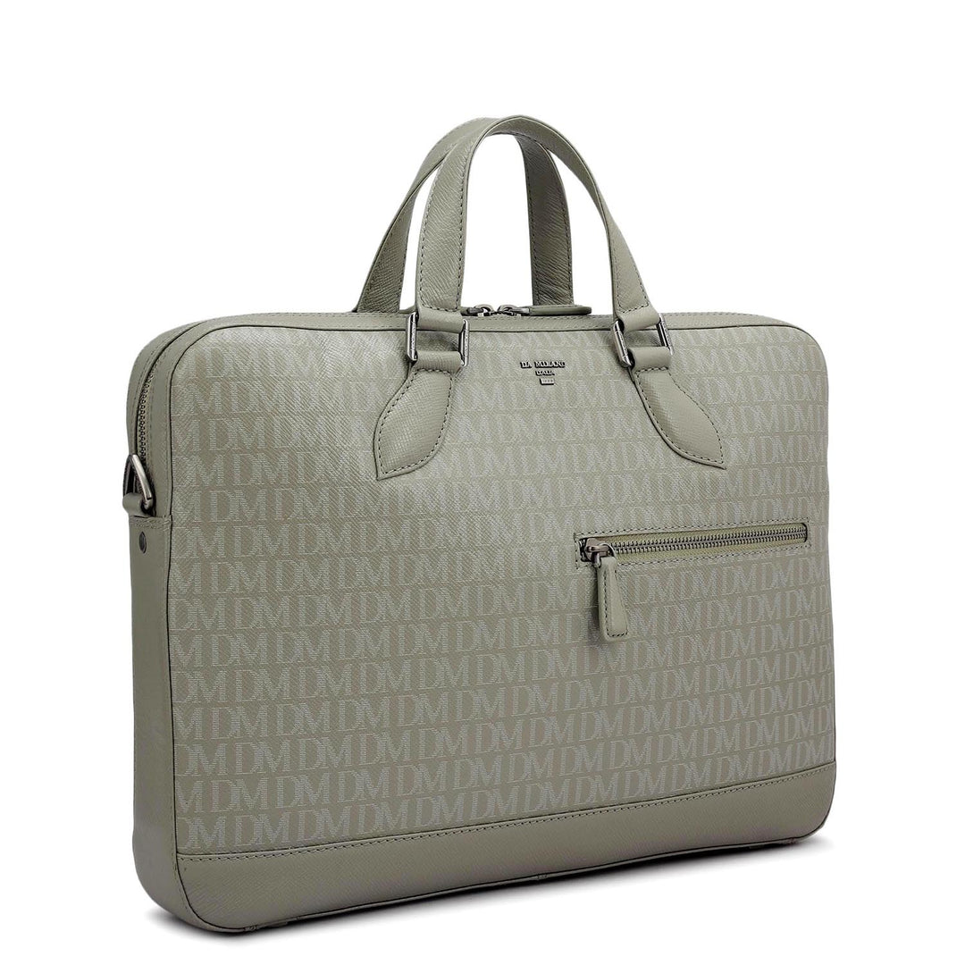 Monogram Franzy Leather Laptop Bag - Stone Grey