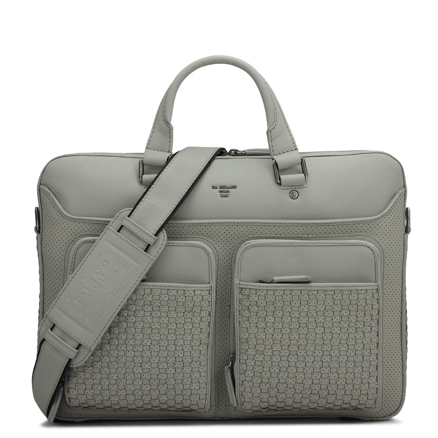Punch Mat Leather Laptop Bag - Light Grey