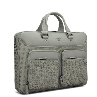 Punch Mat Leather Laptop Bag - Light Grey
