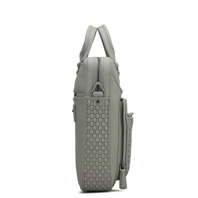 Punch Mat Leather Laptop Bag - Light Grey