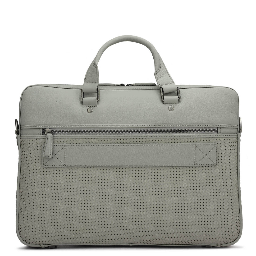 Punch Mat Leather Laptop Bag - Light Grey