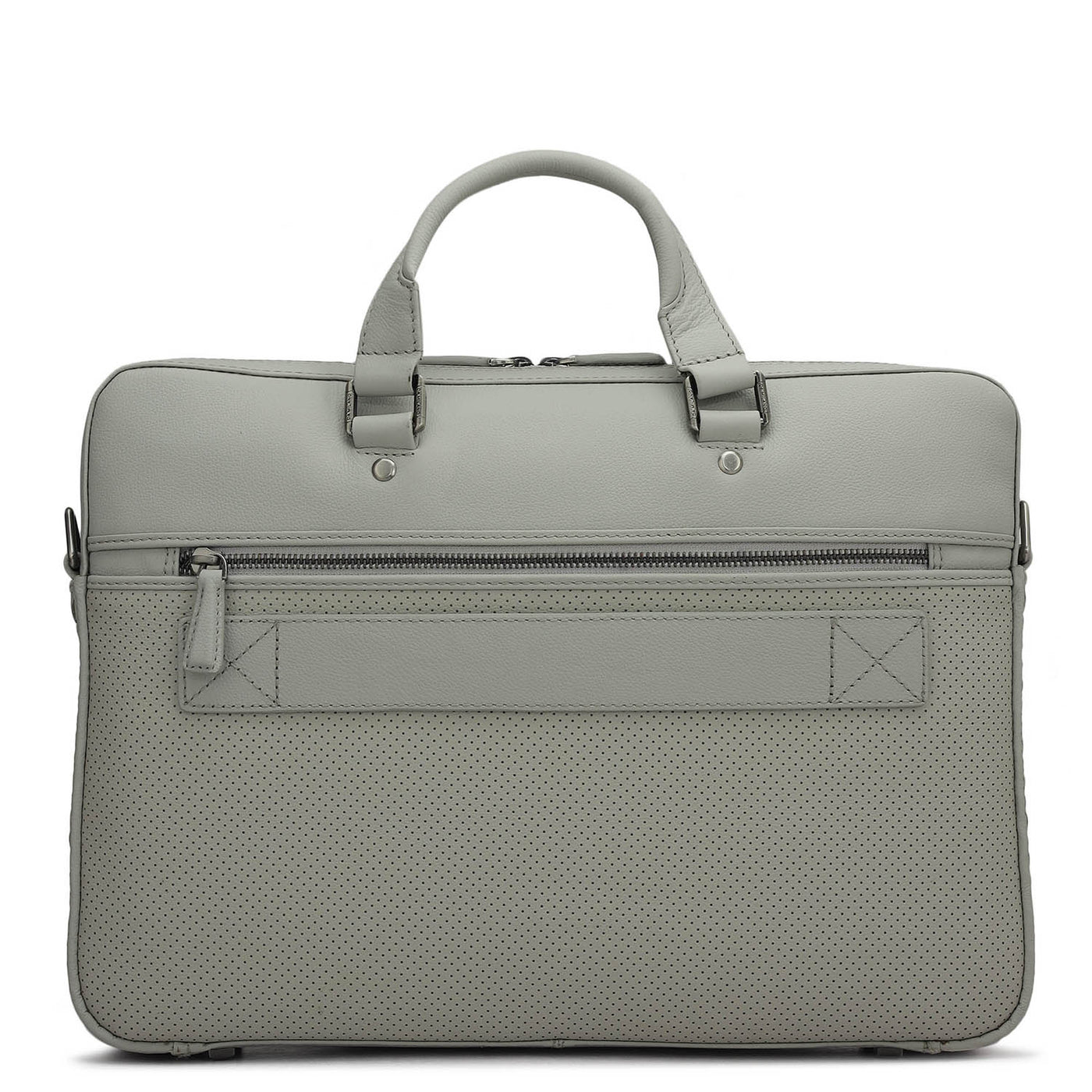Punch Mat Leather Laptop Bag - Light Grey