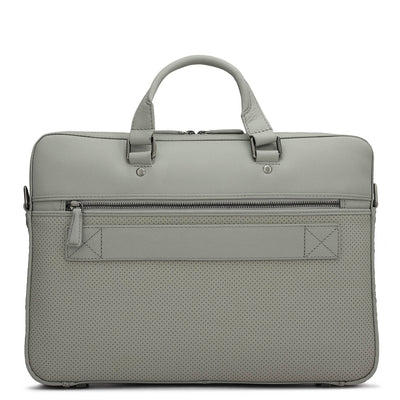 Punch Mat Leather Laptop Bag - Light Grey