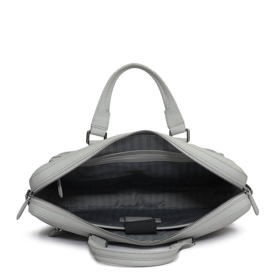Punch Mat Leather Laptop Bag - Light Grey