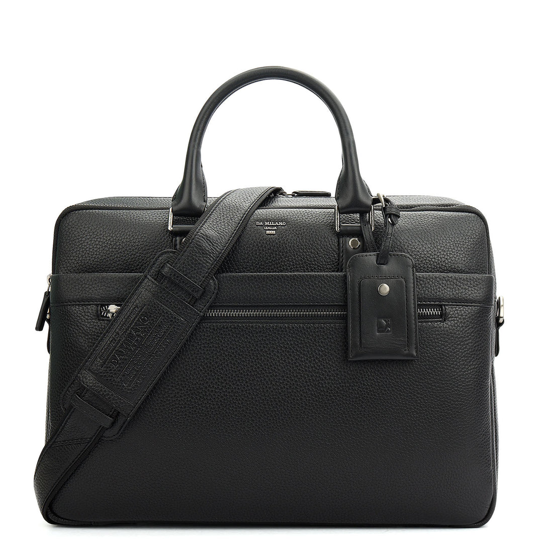 Wax Leather Laptop Bag - Black