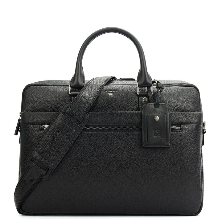 Wax Leather Laptop Bag - Black