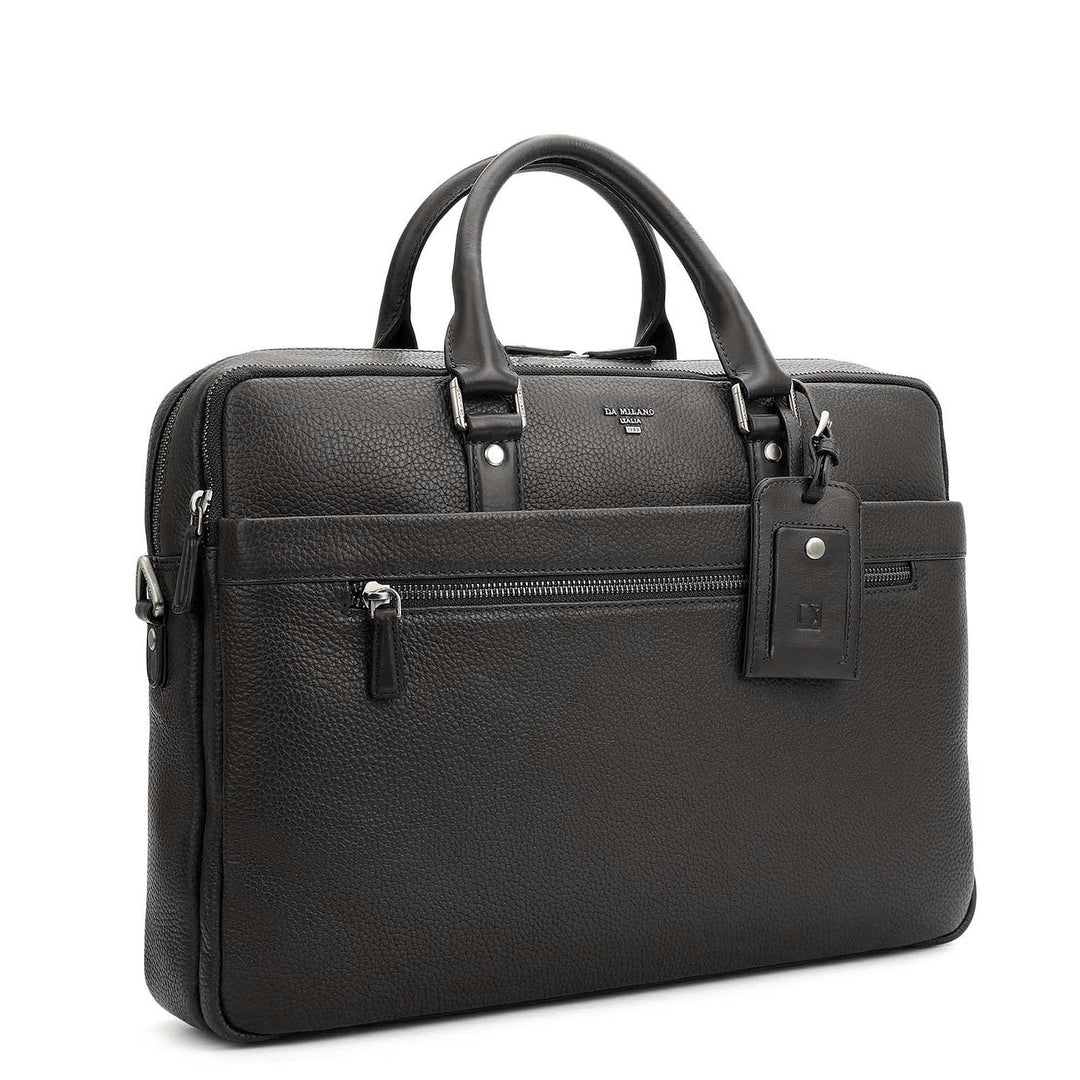 Wax Leather Laptop Bag - Black