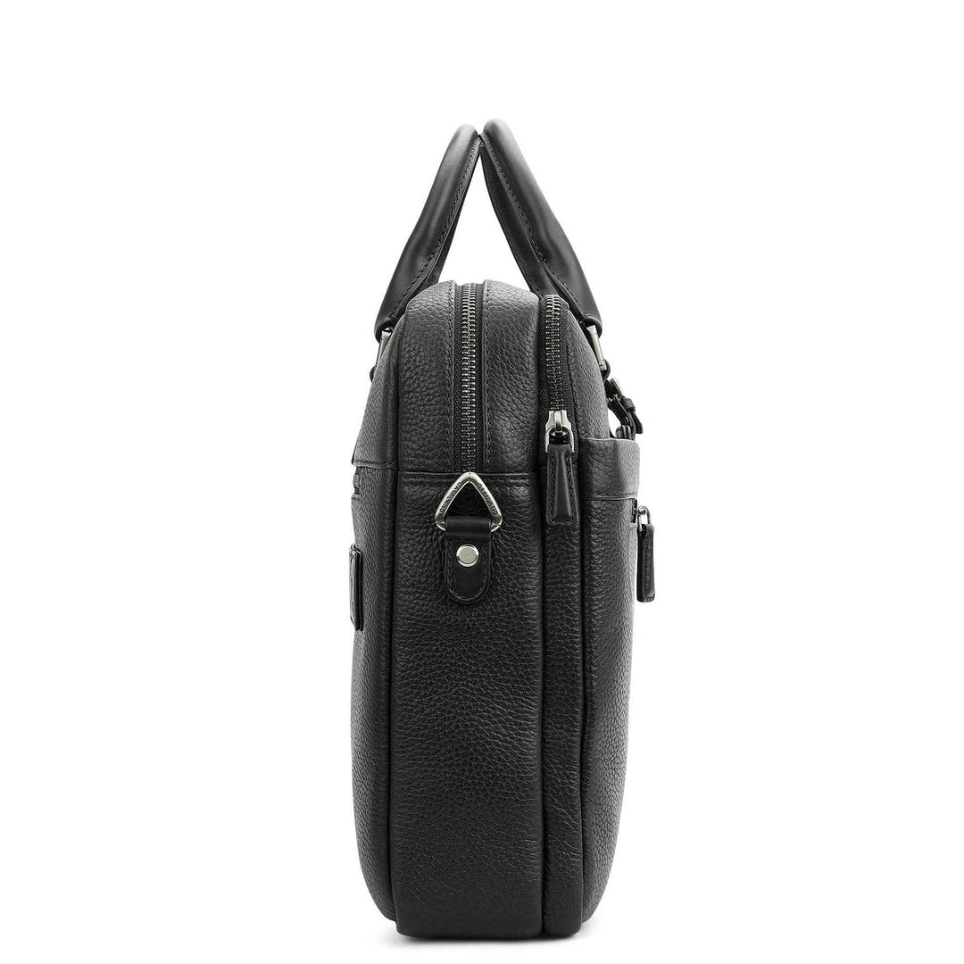 Wax Leather Laptop Bag - Black