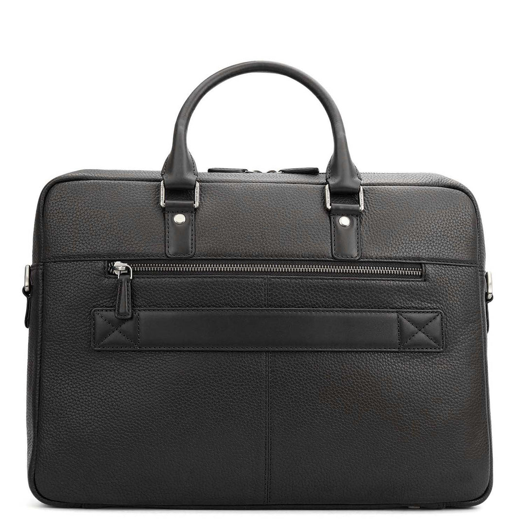 Wax Leather Laptop Bag - Black