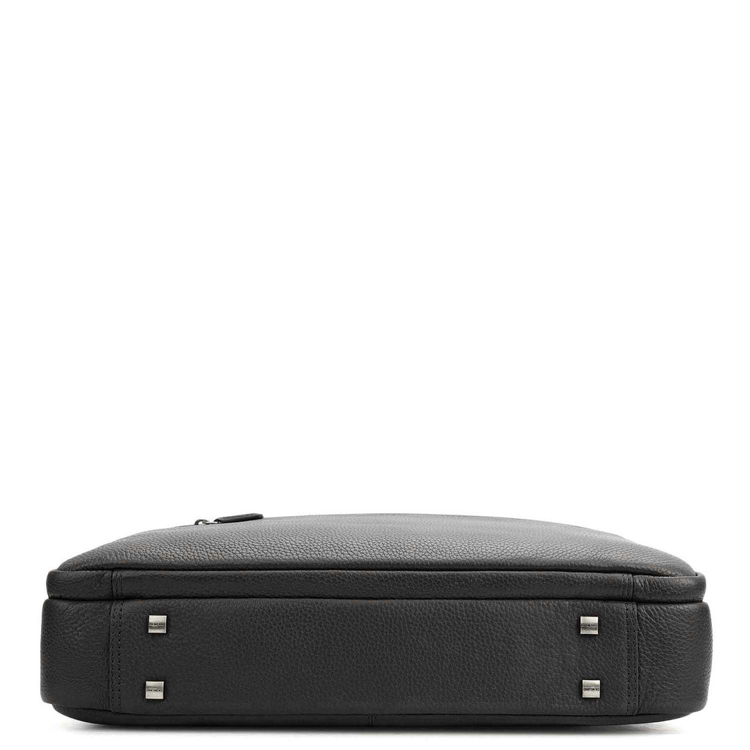 Wax Leather Laptop Bag - Black