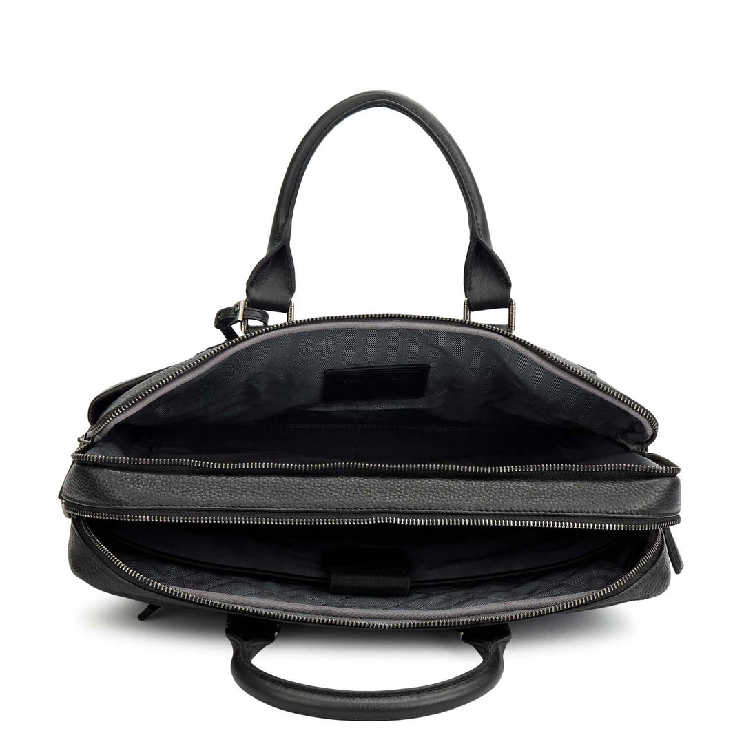Wax Leather Laptop Bag - Black