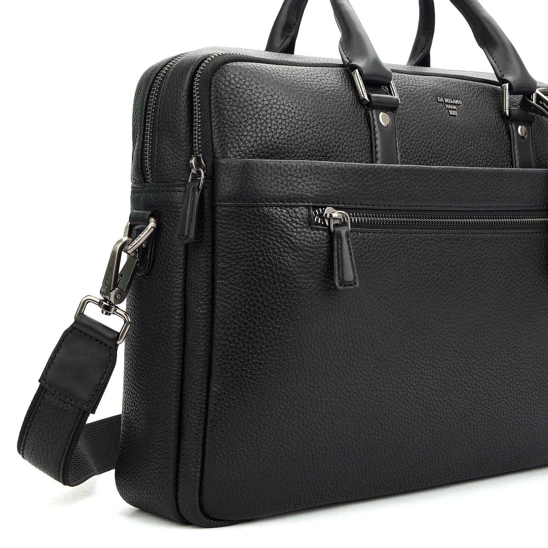 Wax Leather Laptop Bag - Black