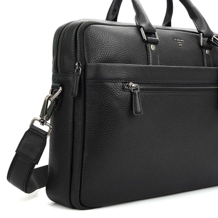 Wax Leather Laptop Bag - Black