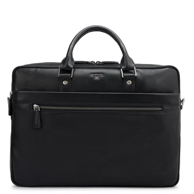 Plain Italian Leather Laptop Bag - Black