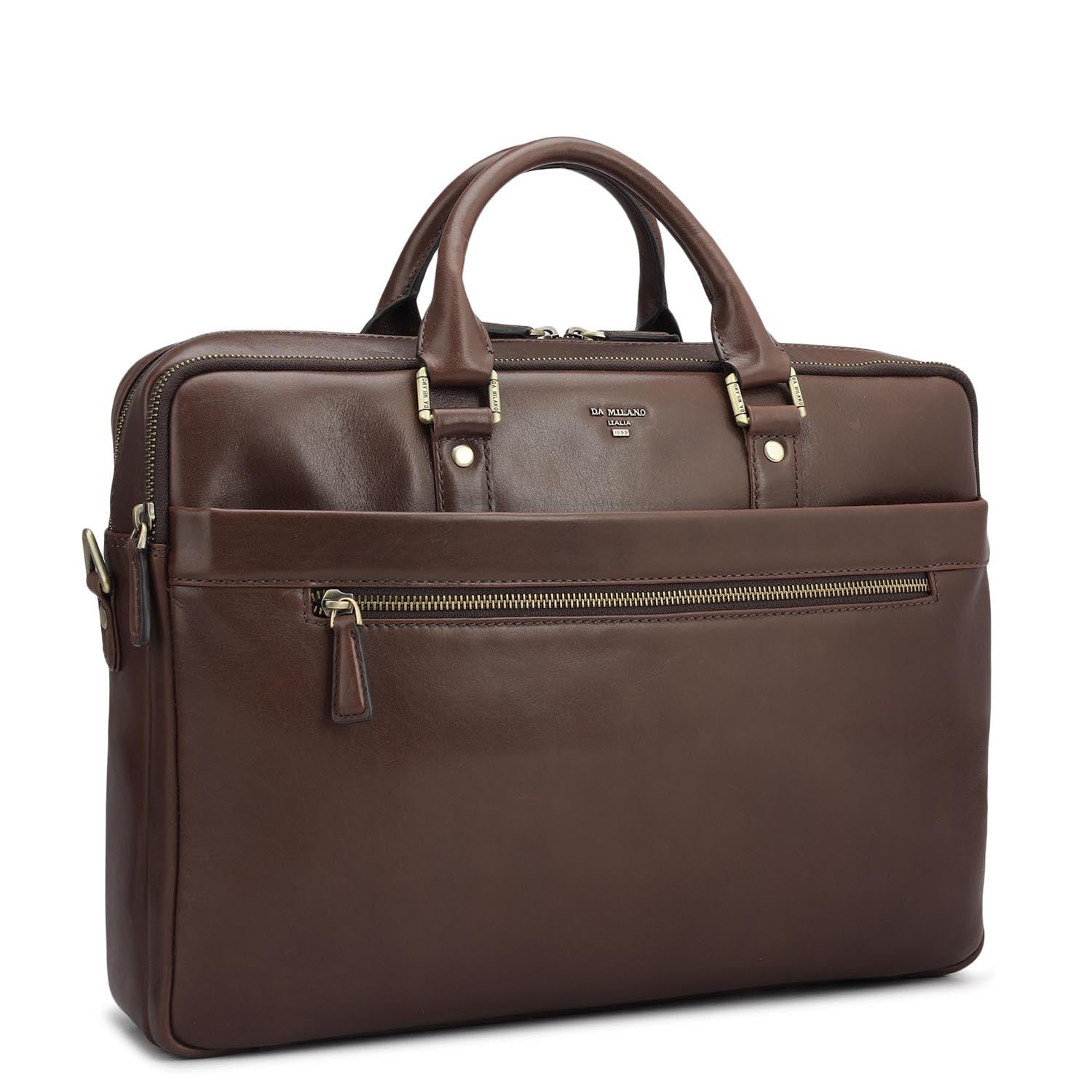 Plain Italian Leather Laptop Bag - Brown – Da Milano