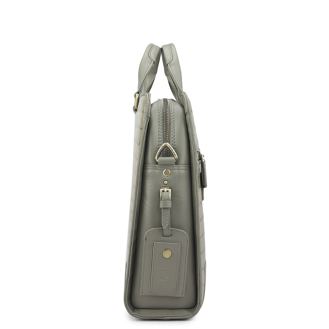 Croco Leather Laptop Bag - Stone Grey