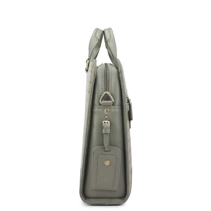 Croco Leather Laptop Bag - Stone Grey
