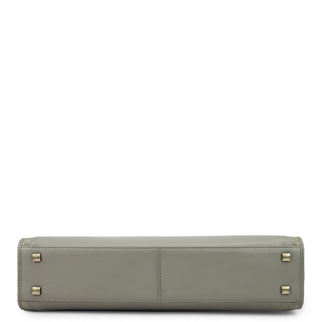 Croco Leather Laptop Bag - Stone Grey