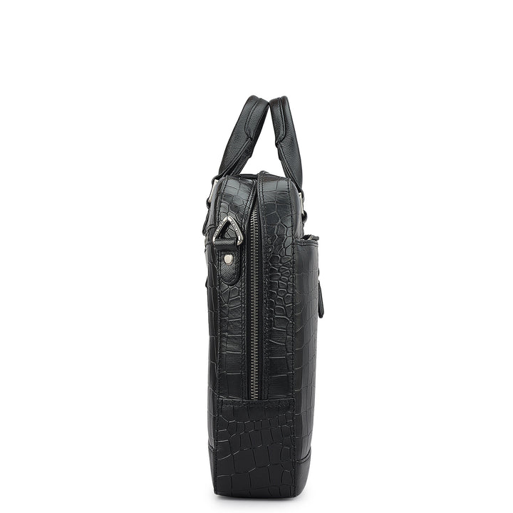 Croco Franzy Leather Laptop Bag - Black