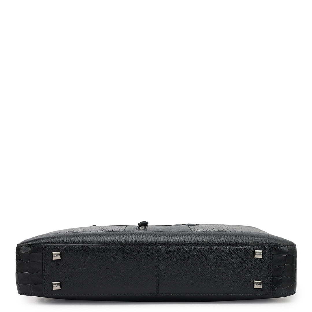 Croco Franzy Leather Laptop Bag - Black