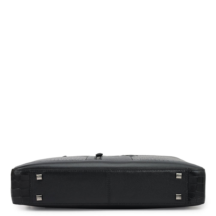 Croco Franzy Leather Laptop Bag - Black