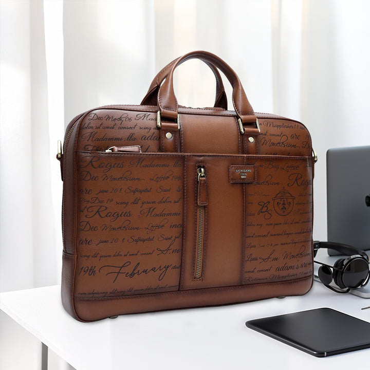 Signato Leather Laptop Bag - Cognac
