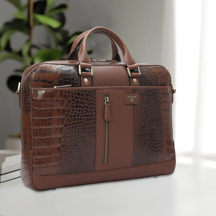 Croco Franzy Leather Laptop Bag - Date