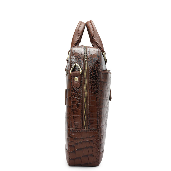 Croco Franzy Leather Laptop Bag - Date