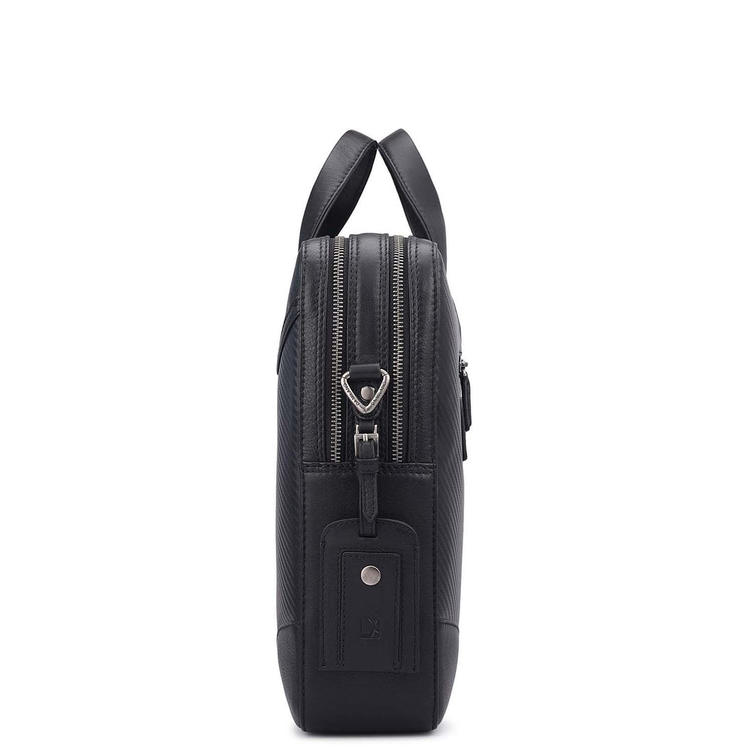 Carbon Leather Laptop Bag - Black