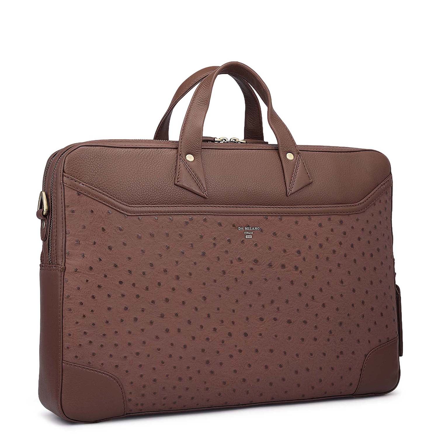 Ostrich Leather Laptop Bag - Brown – Da Milano