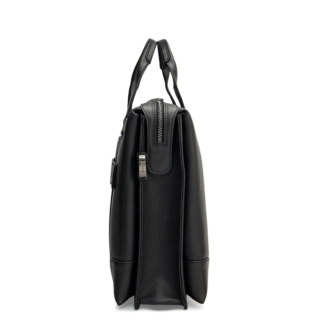 Wax Leather Laptop Bag - Black