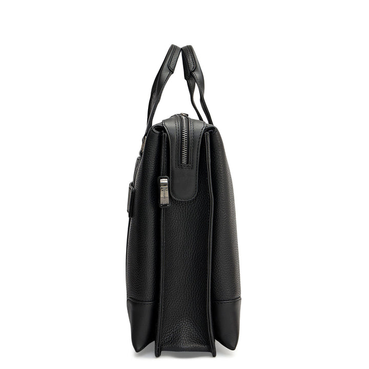 Wax Leather Laptop Bag - Black