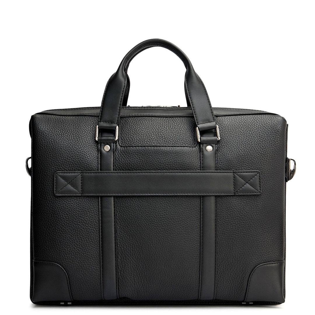 Wax Leather Laptop Bag - Black