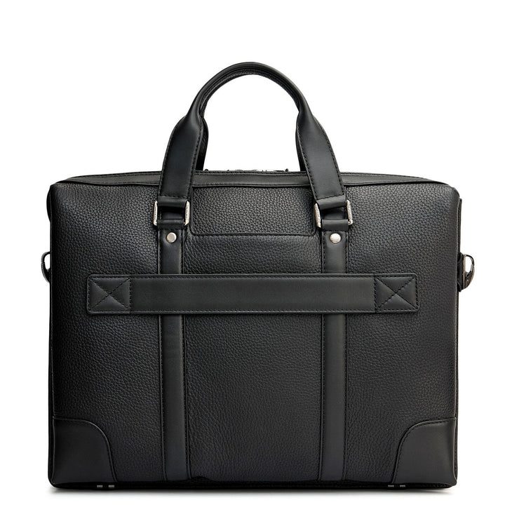Wax Leather Laptop Bag - Black