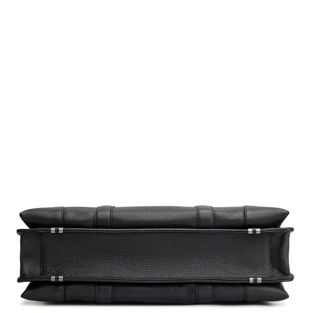 Wax Leather Laptop Bag - Black