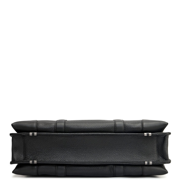 Wax Leather Laptop Bag - Black