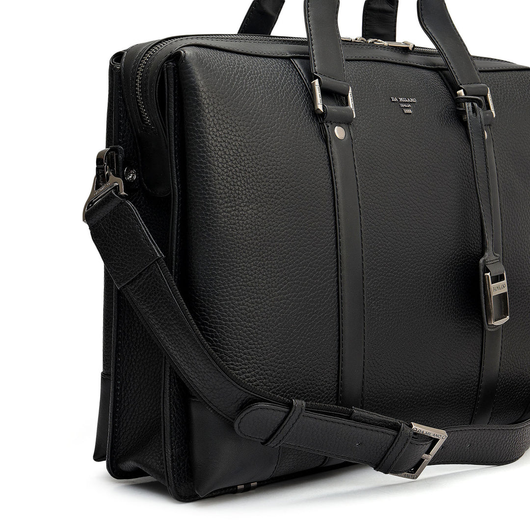 Wax Leather Laptop Bag - Black