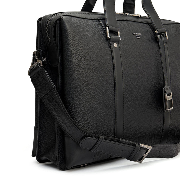 Wax Leather Laptop Bag - Black