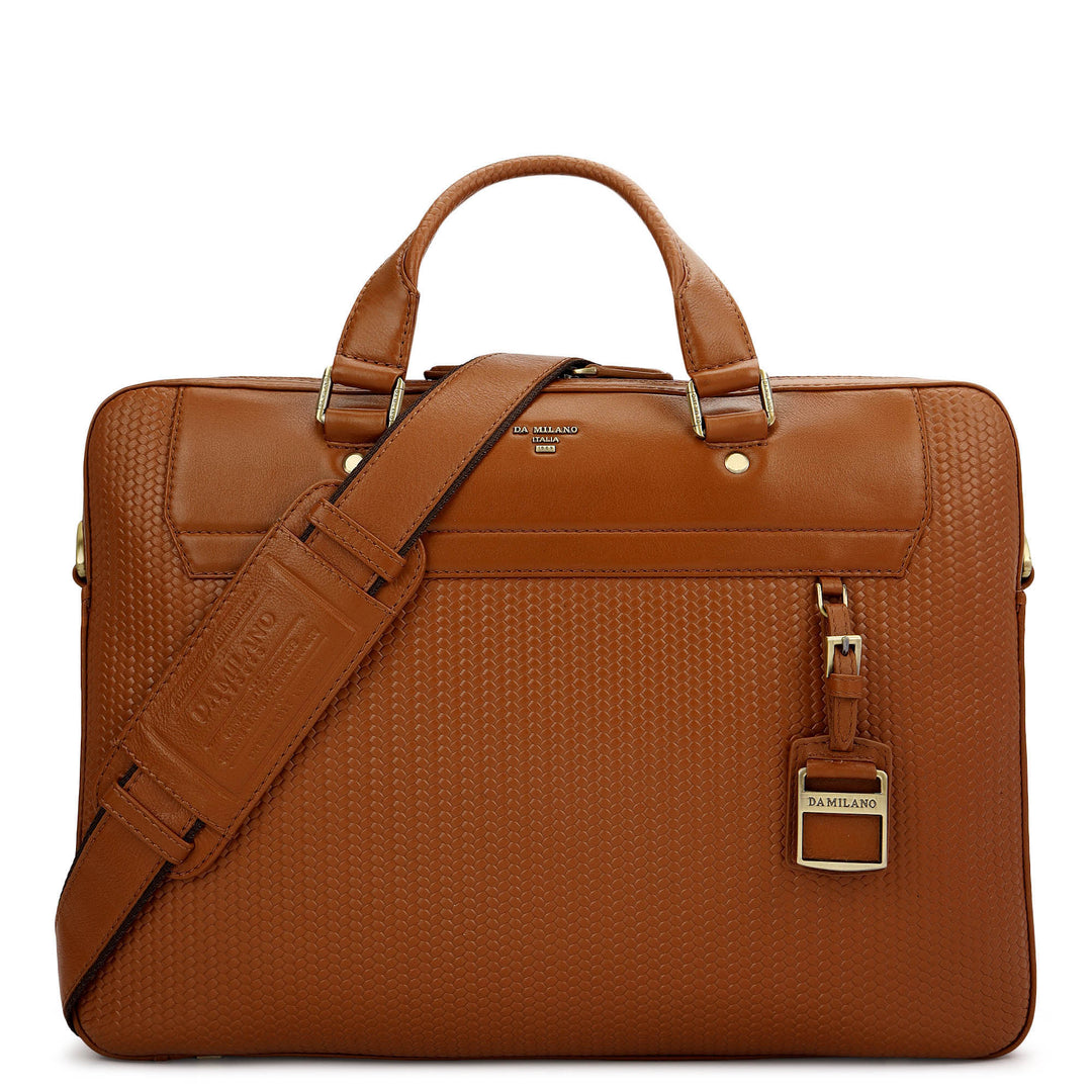 Mat- Emboss Laptop Bag (M) - Cognac