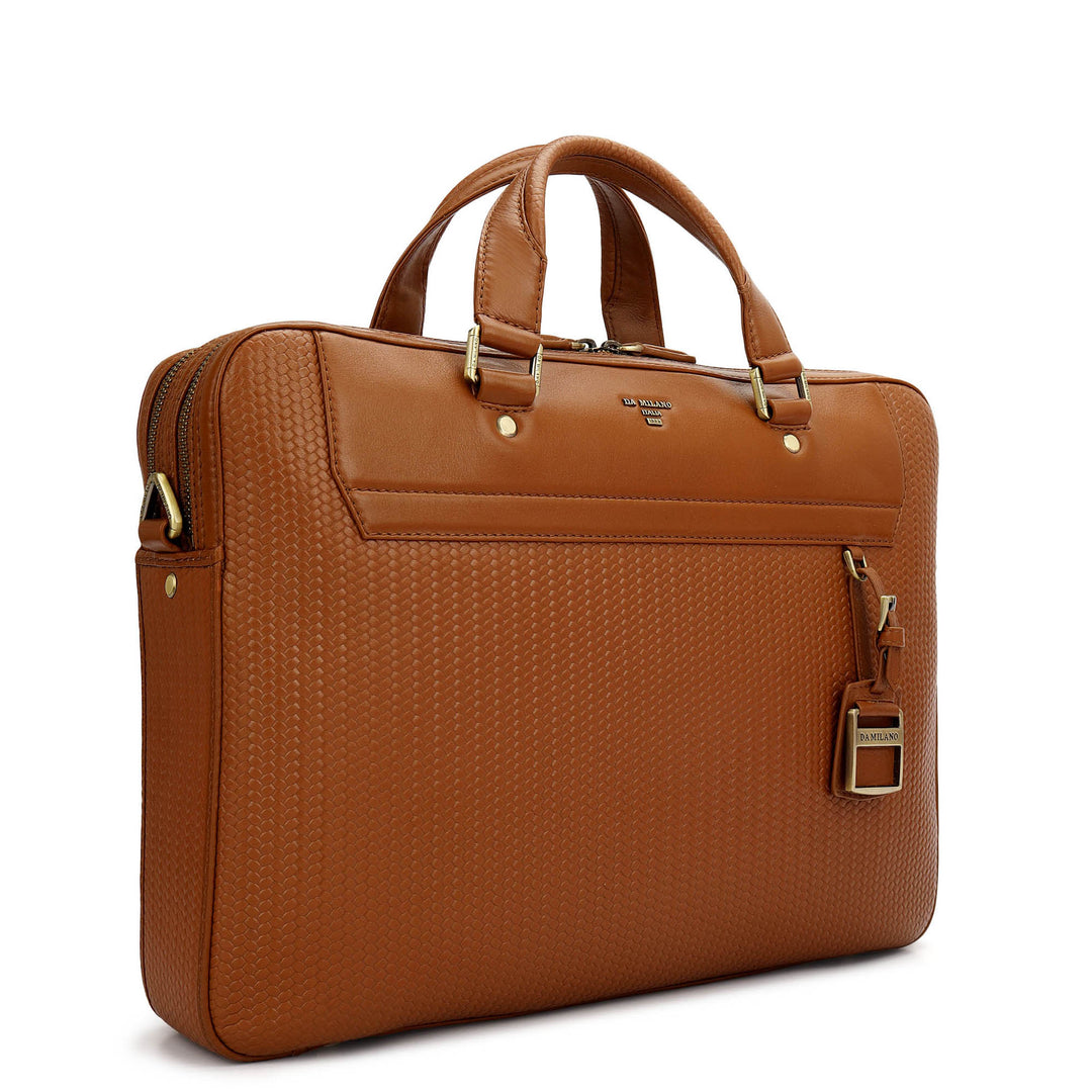 Mat- Emboss Laptop Bag (M) - Cognac