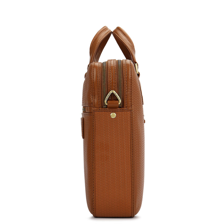 Mat- Emboss Laptop Bag (M) - Cognac