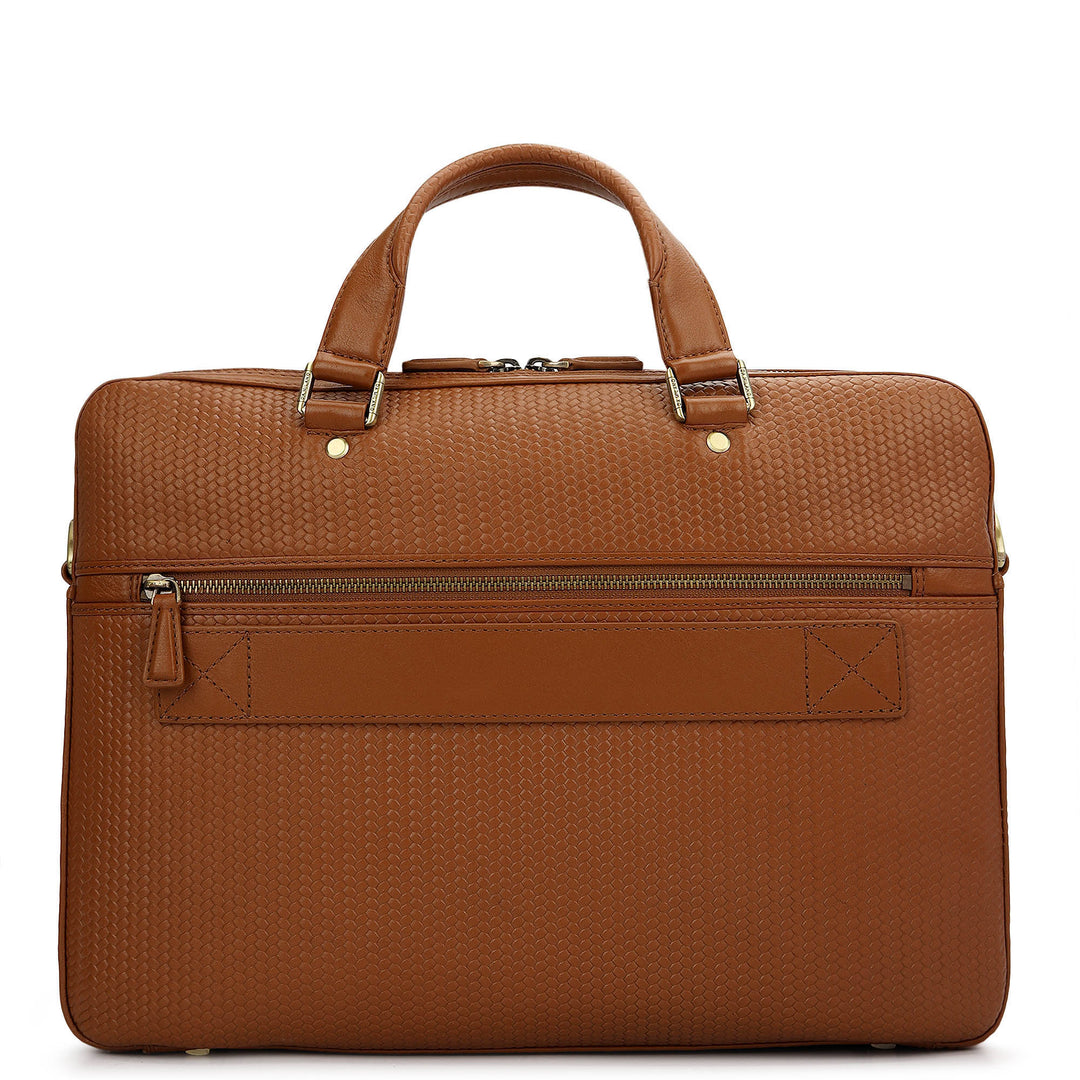 Mat- Emboss Laptop Bag (M) - Cognac