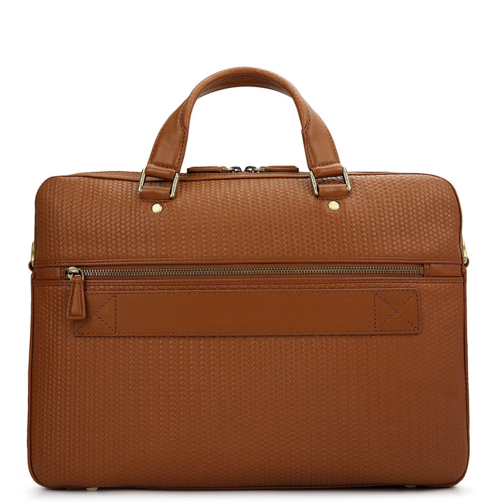 Mat- Emboss Laptop Bag (M) - Cognac