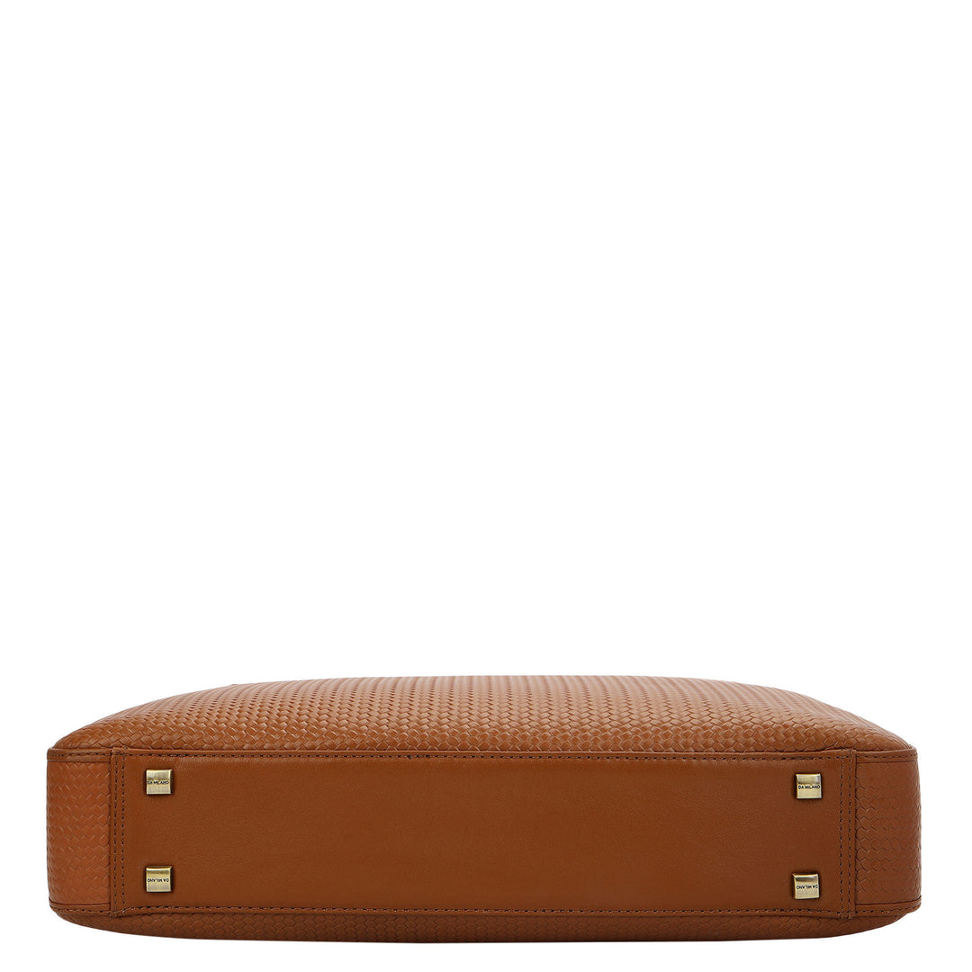 Mat- Emboss Laptop Bag (M) - Cognac