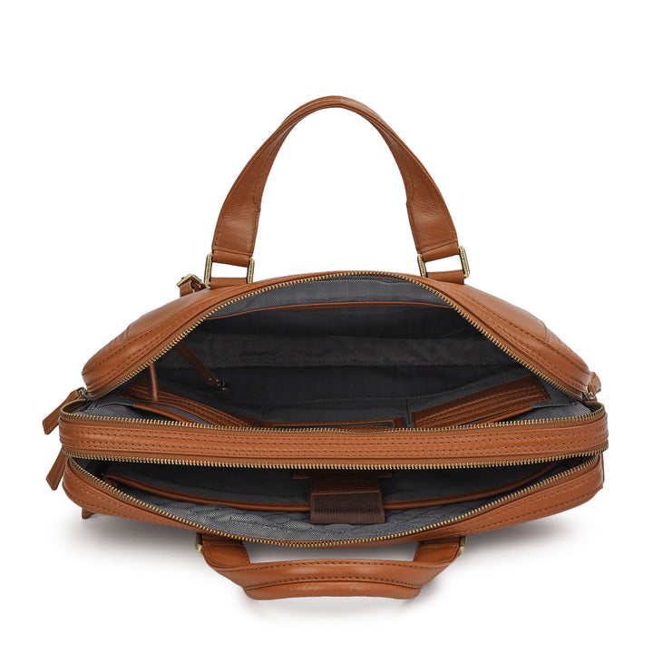 Mat- Emboss Laptop Bag (M) - Cognac