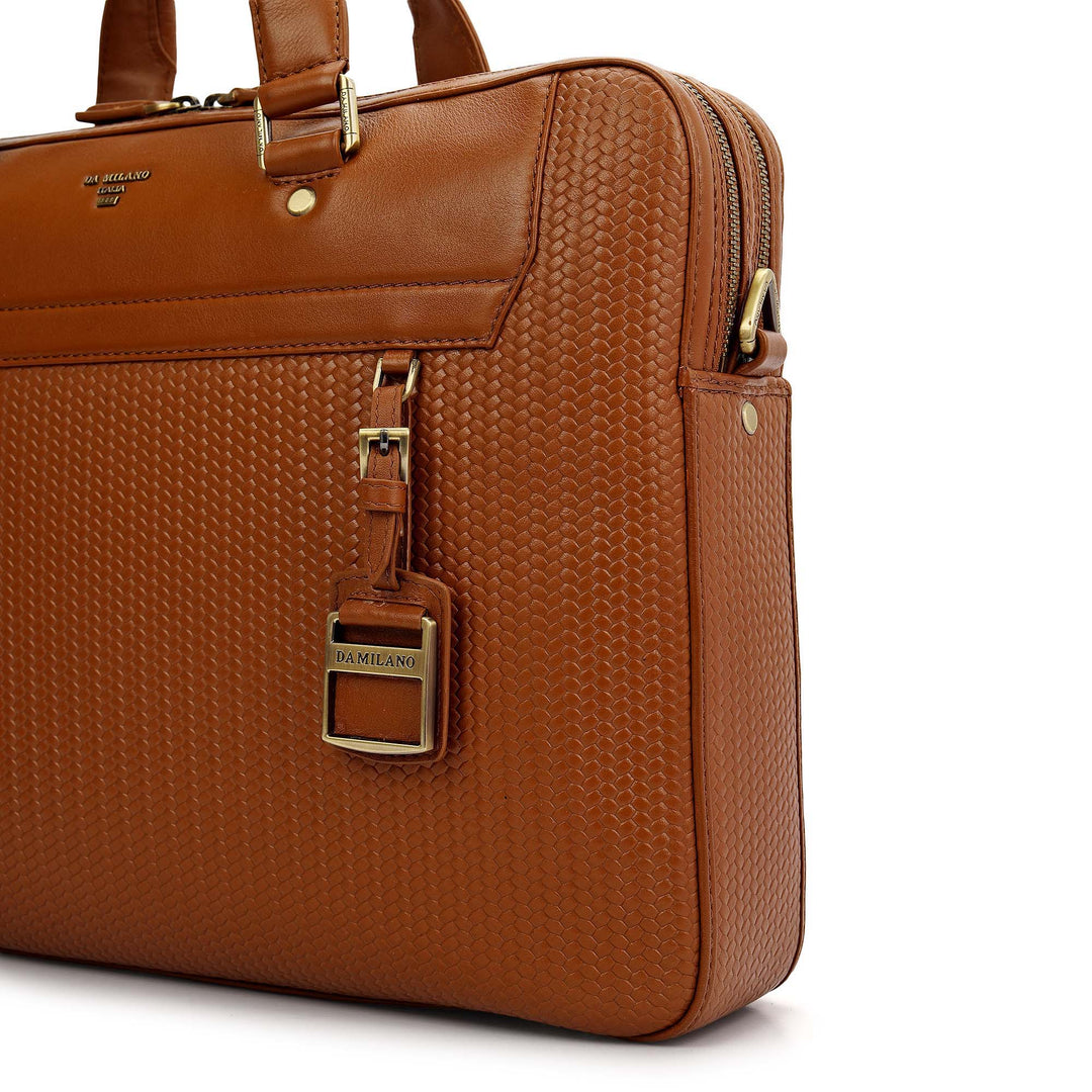 Mat- Emboss Laptop Bag (M) - Cognac