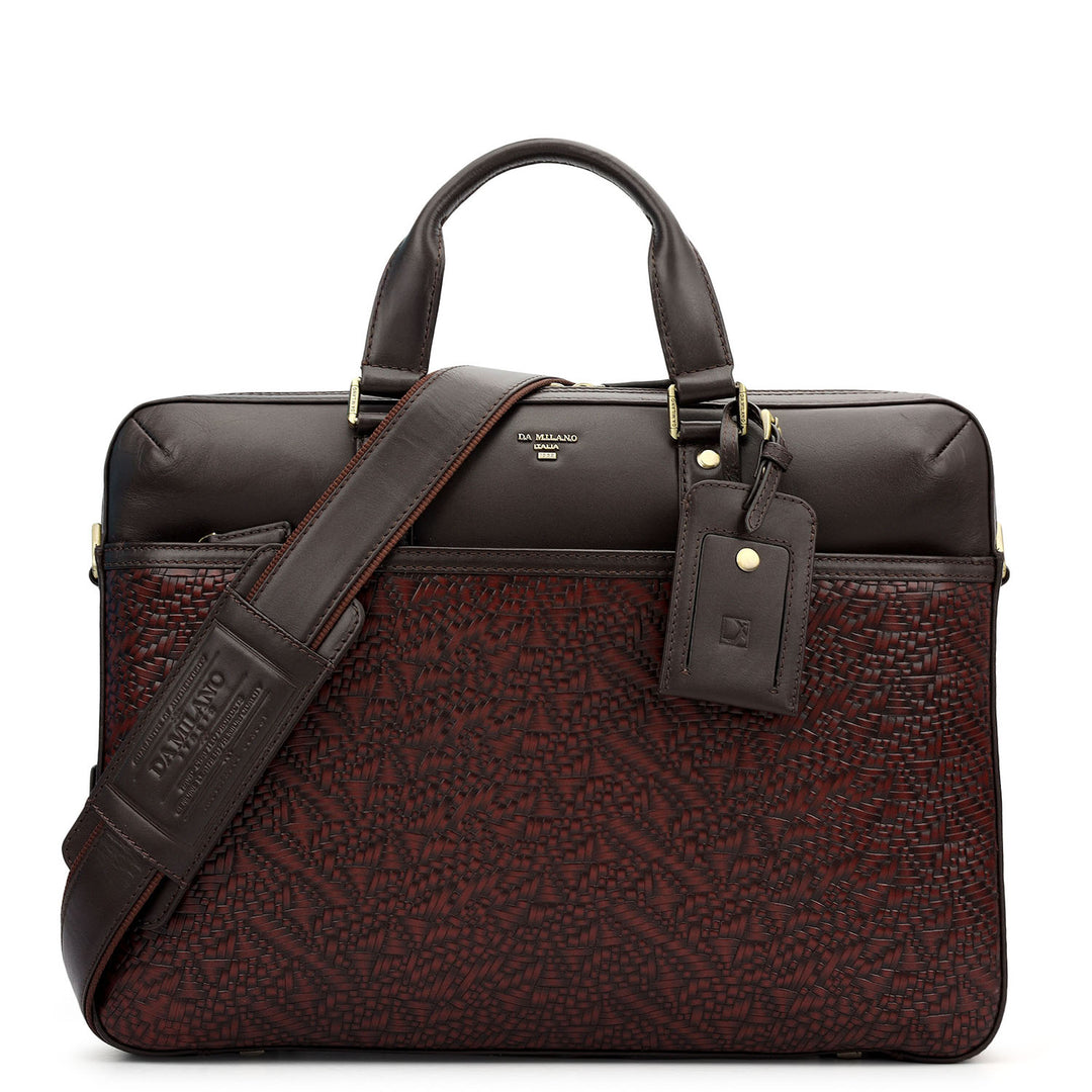 Mat Emboss Plain Leather Laptop Bag - Burgundy