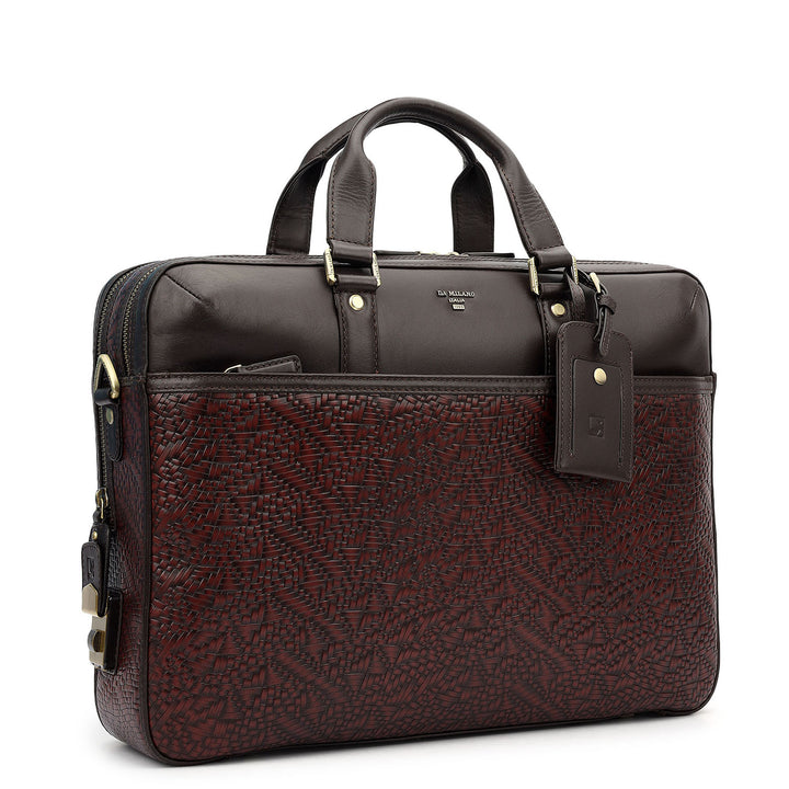 Mat Emboss Plain Leather Laptop Bag - Burgundy