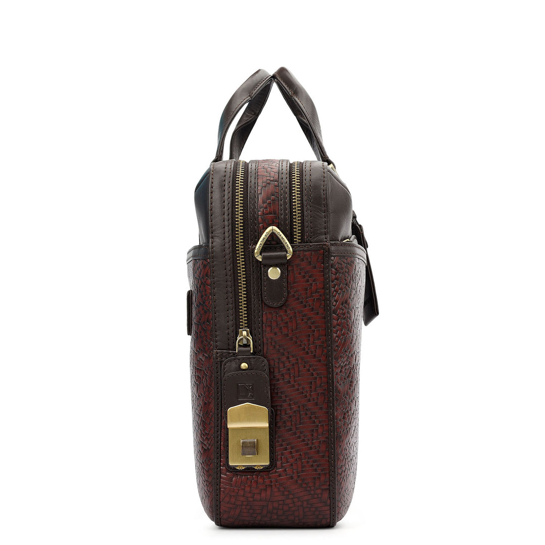 Mat Emboss Plain Leather Laptop Bag - Burgundy